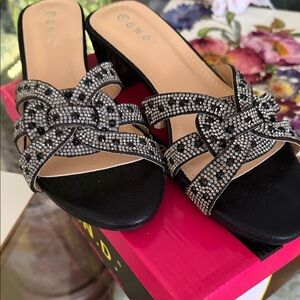 Black and Silver Women's Sandals with rhinestone’s.
